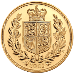 Pre-Owned 2002 UK Shield Brilliant Uncirculated £5 Gold Coin