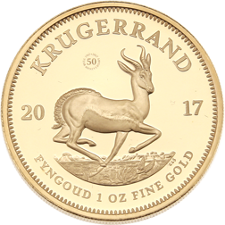 Pre-Owned 2017 South African Krugerrand 50th Anniversary 1oz Proof Design Gold Coin