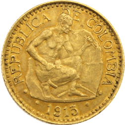 Pre-Owned 1913 Colombian Cinco Pesos Gold Coin