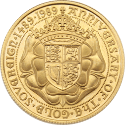 Pre-Owned 1989 UK 500th Anniversary Proof Design Double Sovereign Gold Coin
