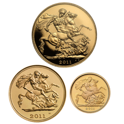 Pre-Owned 2011 UK Full, Half, and Quarter Sovereign Proof Gold 3-Coin Collection