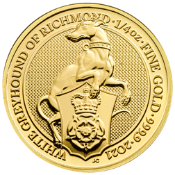 Pre-Owned 2021 UK Queen’s Beasts White Greyhound of Richmond 1/4oz Gold Coin