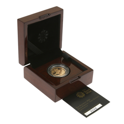 Pre-Owned 2015 UK 'Fifth Portrait - First Edition' Full Sovereign Gold Proof Coin - Missing Outer Bo