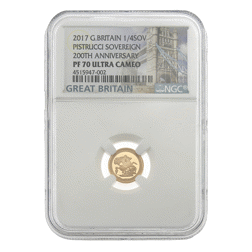 Pre-Owned 2017 UK 200th Anniversary Proof Quarter Sovereign Gold Coin - NGC Graded PF 70 Ultra Cameo