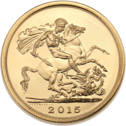 Pre-Owned 2015 UK Brilliant Uncirculated Quintuple Sovereign Gold Coin