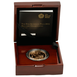 Pre-Owned 2015 UK Quintuple Sovereign Brilliant Uncirculated Gold Coin