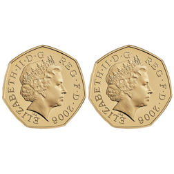 Pre-Owned 2006 UK The Victoria Cross Gold Proof 50p 2-Coin Set