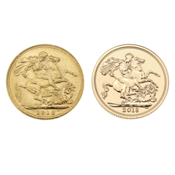 Pre-Owned 1918 & 2018 UK Full Sovereign Gold 2 Coin Set