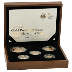 Pre-Owned UK 2010 Sovereign Proof Gold 5-Coin Set - Missing Outer Box