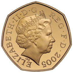 Pre-Owned 2005 UK Samuel Johnson's Dictionary Gold Proof 50p Coin