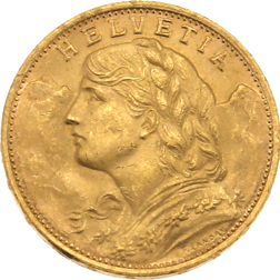 Pre-Owned 1927 Swiss 20 Franc Helvetia Gold Coin