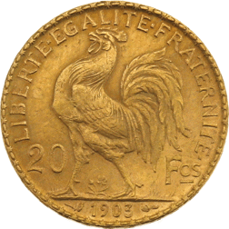 Pre-Owned 1903 French 20 Franc 'Rooster' Gold Coin