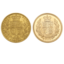 Pre-Owned UK 1869 - 2002 Shield Full Gold Sovereign 2-Coin Set | Out Of ...