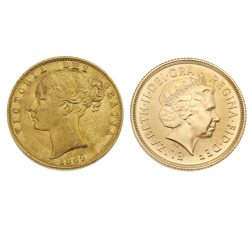 Pre-Owned UK 1869 - 2002 Shield Full Gold Sovereign 2-Coin Set | Out Of ...