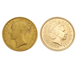 Pre-Owned UK 1872 - 2002 Shield Full Sovereign Gold 2-Coin Set