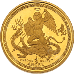 Pre-Owned Isle of Man 1989 Angel 1/4oz Proof Design Gold Coin
