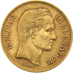 Pre-Owned 1879 Venezuela 20 Bolivares Gold Coin