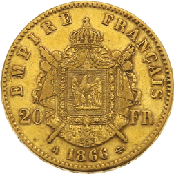 Pre-Owned 1866 Napoleon III French 20 Franc Gold Coin