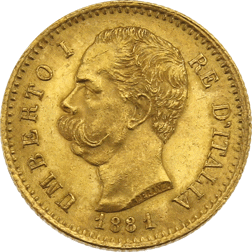 Pre-owned 1881 Italian Umberto I 20 Lire Gold Coin