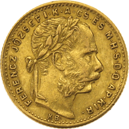 Pre-Owned 1882 Austrian Frans Joseph 20 Franc 8 Florins Gold Coin