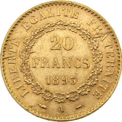 Pre-Owned 1893 French 20 Franc Lucky Angel Gold Coin