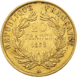 Pre-Owned 1852 French Napoleon III Wreath 20 Franc Gold Coin