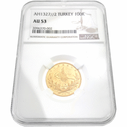 Pre-Owned 1911 Turkish 100 Kurush Gold Coin - NGC Graded AU 53 - 2096370-002