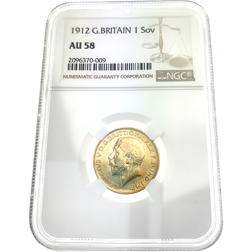 Pre-Owned 1912 UK Full Sovereign Gold Coin NGC Graded AU 58 - 2096370-009