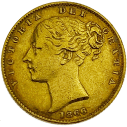 Pre-Owned 1866 London Mint Victorian 'Shield' D.N 30 Full Sovereign Gold Coin