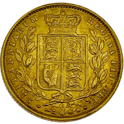 Pre-Owned 1869 London Mint DN.15 Victorian 'Shield' Full Sovereign Gold Coin