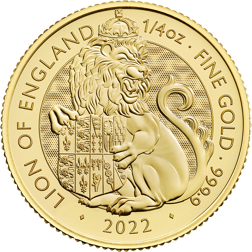 Pre-Owned 2022 UK Tudor Beasts The Lion Of England 1/4oz Gold Coin
