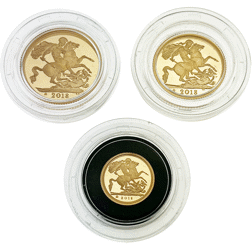 Pre-Owned 2018 UK Full, Half, and Quarter Sovereign Gold Proof 3-Coin Set
