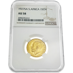 Pre-Owned 1927 South African Mint George V Full Sovereign Gold Coin - NGC Graded AU 58 - 2096370-012