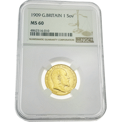 Pre-Owned 1909 UK Full Sovereign Gold Coin - NGC Graded MS 60 - 4862514-010