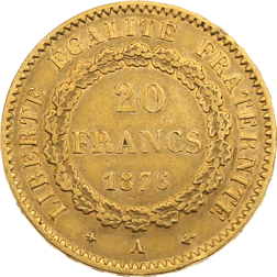 Pre-Owned 1876 French 20 Franc Lucky Angel Gold Coin