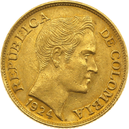 Pre-Owned 1924 Colombian Cinco Pesos Gold Coin