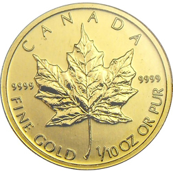 Pre-Owned Canadian Maple 1/10oz Gold Coin - Mixed Dates