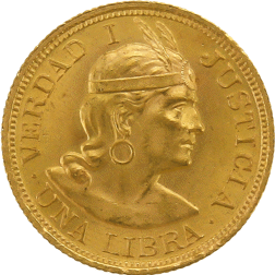 Pre-Owned 1918 Peru 1 Libra Gold Coin
