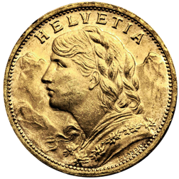 Pre-Owned Swiss 20 Franc Helvetia Gold Coin - Mixed Dates