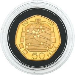 Pre-Owned UK 1992-1993 EEC 50p Gold Proof Gold Coin