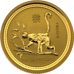 Pre-Owned 2004 Australian Lunar Monkey 1/10oz Gold Coin
