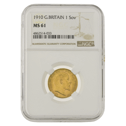 Pre-Owned 1910 Edward VII Full Sovereign Gold Coin - NGC Graded MS 61 - 4862514-033