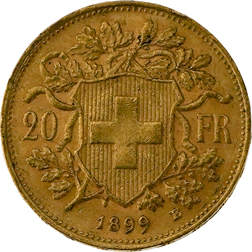 Pre-Owned 1899 Swiss 20 Franc Helvetia Gold Coin