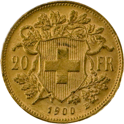 Pre-Owned 1900 Swiss 20 Franc Helvetia Gold Coin