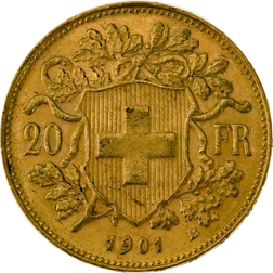 Pre-Owned 1901 Swiss 20 Franc Helvetia Gold Coin