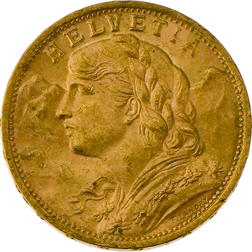 Pre-Owned 1902 Swiss 20 Franc Helvetia Gold Coin