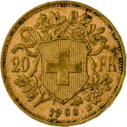 Pre-Owned 1903 Swiss 20 Franc Helvetia Gold Coin