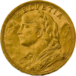 Pre-Owned 1909 Swiss 20 Franc Helvetia Gold Coin