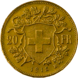 Pre-Owned 1912 Swiss 20 Franc Helvetia Gold Coin