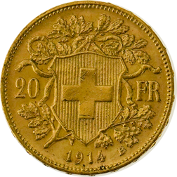 Pre-Owned 1914 Swiss 20 Franc Helvetia Gold Coin